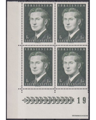 F-EX47349 LIECHTENSTEIN MNH 1974 PRINCE HANS ADAM CORNER BLOCK 4.