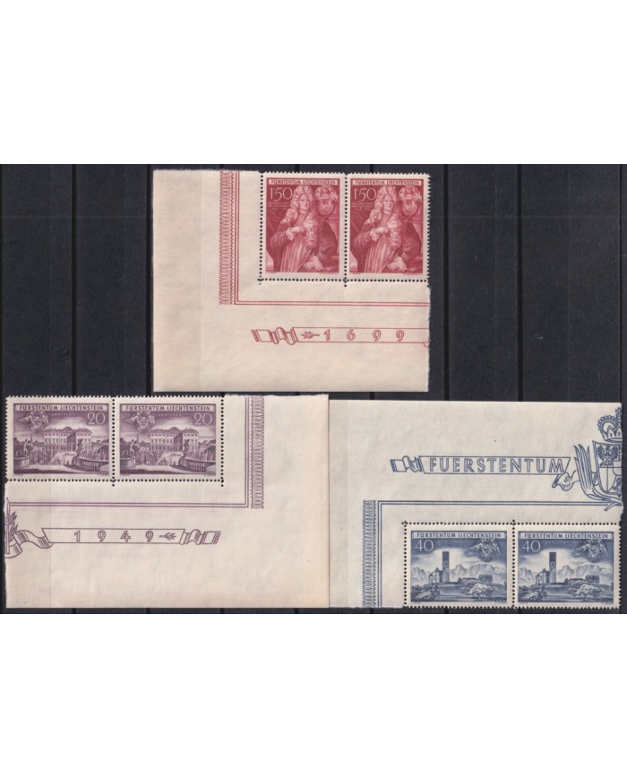 F-EX47388 LIECHTENSTEIN 1949 ACQUISITION OF IMPERIAL RULE CORNER PAIR.