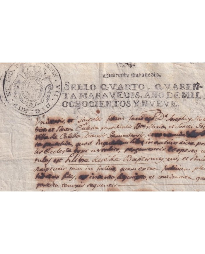 1809-PS-2 ESPAÑA SPAIN REVENUE SEALLED PAPER PAPEL SELLADO 1809 SELLO 4to.