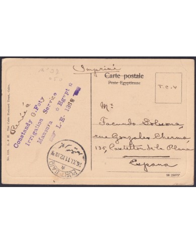 F-EX47147 EGYPT 1911 POSTCARD TO SPAIN. PORT SAID ALEXANDRIE HARBOR.