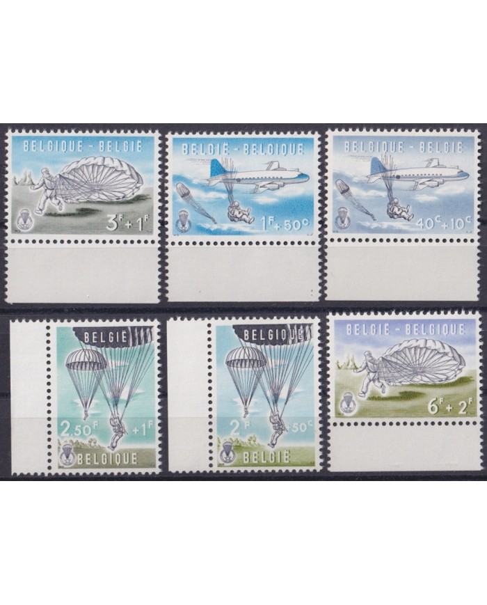 F-EX47403 BELGIUM MNH 1960 PARACHUTIST PARACHITING PARACHUTE COMPLETE SET