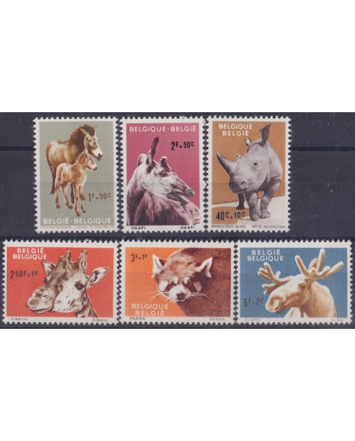 F-EX47412 BELGIUM MNH 1961 ANTWERP ZOO RHINO GIRAFEE OKAPI PANDA ELAND.