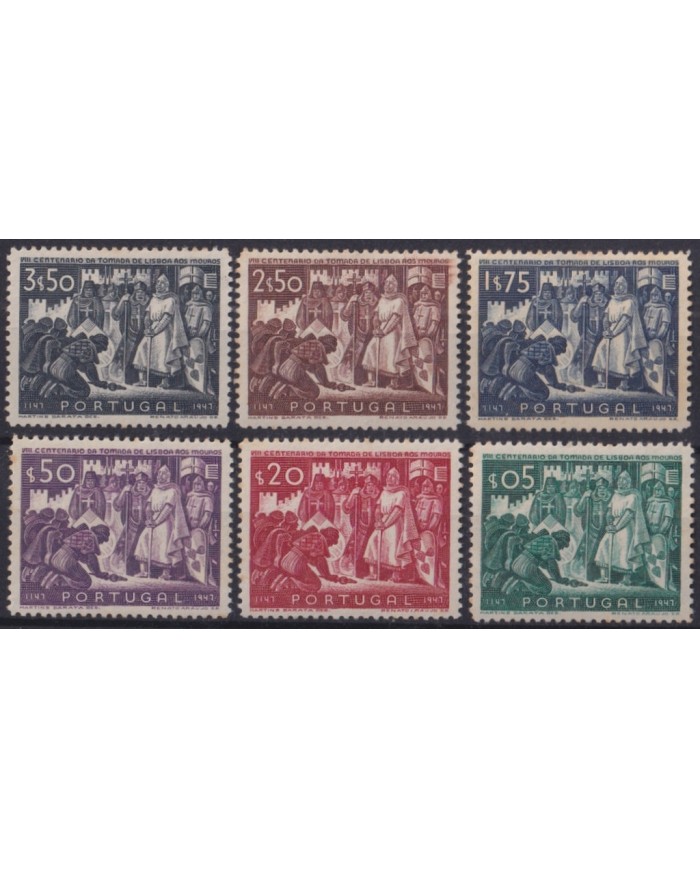 F-EX47443 PORTUGAL ORIGINAL GUM 1947 800th ANNIV RECAPTURE OF LISBOA TO MUSLIN.