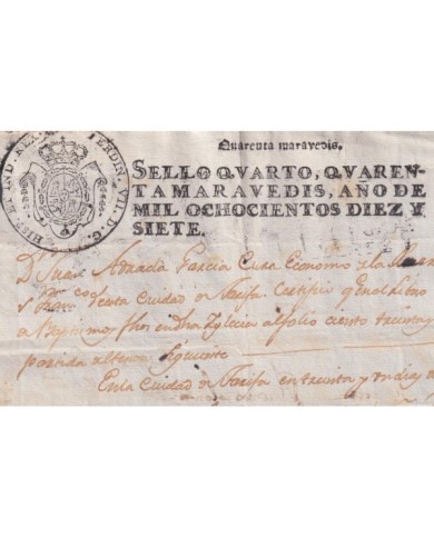 1817-PS-1 ESPAÑA SPAIN REVENUE SEALLED PAPER PAPEL SELLADO 1817 SELLO 4to.