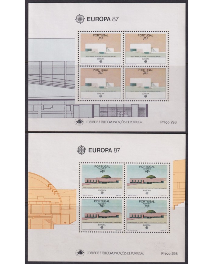 F-EX42581 PORTUGAL + AZORES SHEET MHN 1987 EUROPE CEPT ARCHITECTURE.