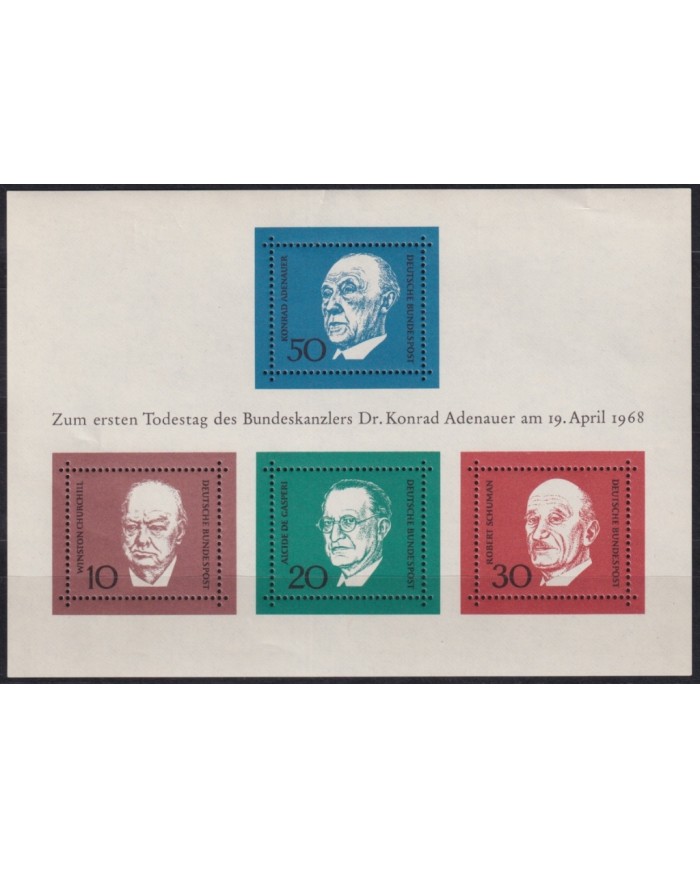 F-EX47456 GERMANY MNH 1968 KONRAD ADENAUER WINSTON CHURCHILL ROBERT SCHUMAN SHEET.