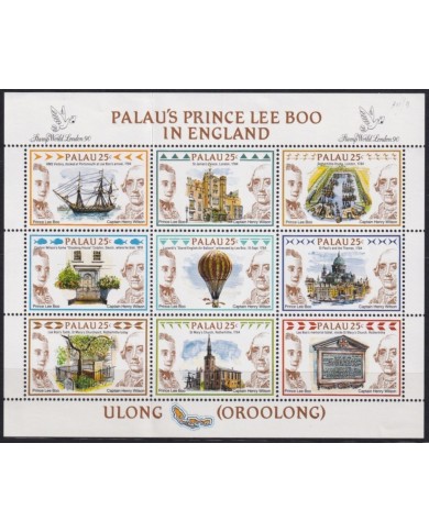 F-EX47459 PALAU IS MNH 1990 PRINCE LEE BOO IN ENGLAND SHIP BALLOON.