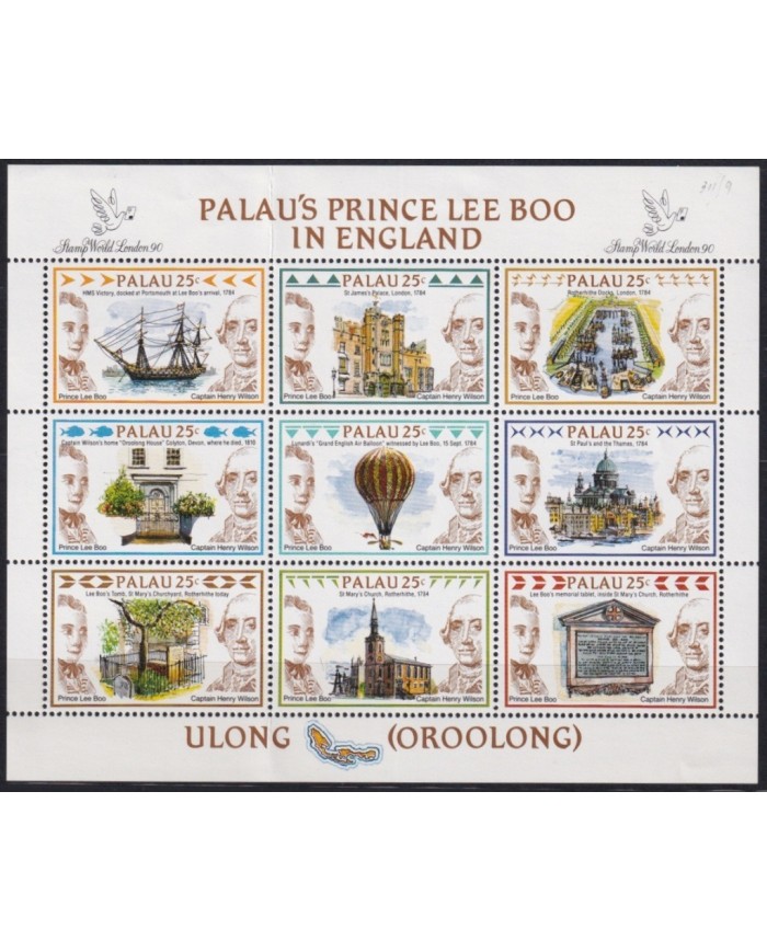 F-EX47459 PALAU IS MNH 1990 PRINCE LEE BOO IN ENGLAND SHIP BALLOON.