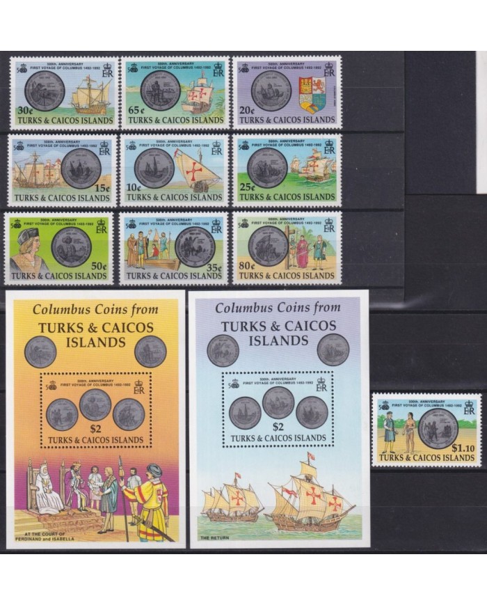 F-EX46799 TURKS & CAICOS MNH 1992 DISCOVERY COINS COLUMBUS SHIP BARCOS COLON.