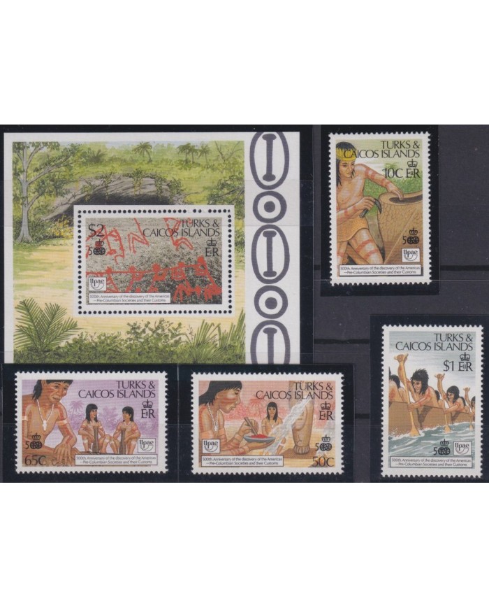 F-EX47589 TURKS & CAICOS MNH 1990 INDIAN ARCHEOLOGY PICTOGRAM DISCOVERY COLUMBUS.