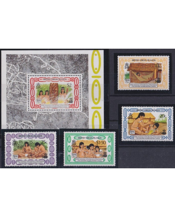 F-EX47594 VIRGIN IS MNH 1990 DISCOVERY UPAE INDIAN PETROGLIPH ARCHEOLOGY.
