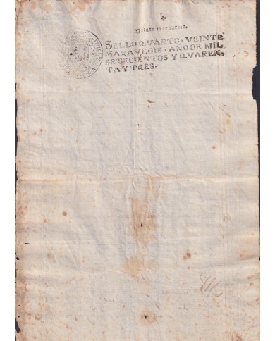 1743-PS-14 ESPAÑA SPAIN REVENUE SEALLED PAPER PAPEL SELLADO 1743 SELLO 4to.
