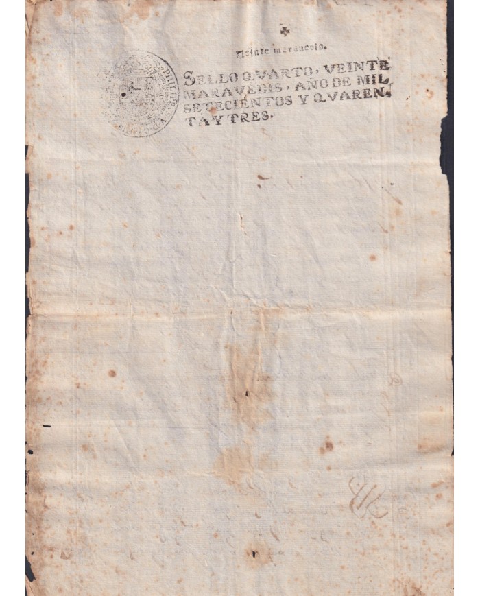1743-PS-14 ESPAÑA SPAIN REVENUE SEALLED PAPER PAPEL SELLADO 1743 SELLO 4to.