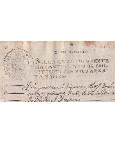 1743-PS-15 ESPAÑA SPAIN REVENUE SEALLED PAPER PAPEL SELLADO 1743 SELLO 4to.