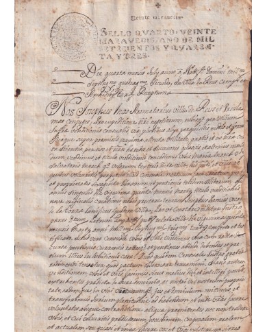 1743-PS-15 ESPAÑA SPAIN REVENUE SEALLED PAPER PAPEL SELLADO 1743 SELLO 4to.