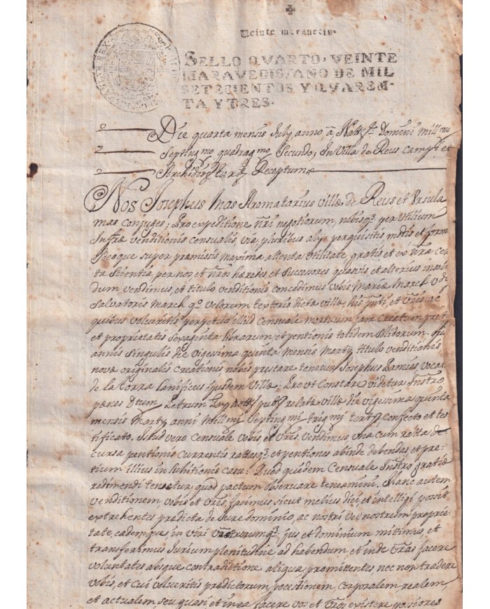 1743-PS-15 ESPAÑA SPAIN REVENUE SEALLED PAPER PAPEL SELLADO 1743 SELLO 4to.