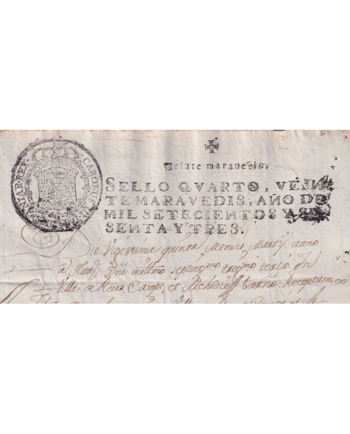 1763-PS-2 ESPAÑA SPAIN REVENUE SEALLED PAPER PAPEL SELLADO 1763 SELLO 4to.