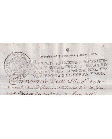 1772-PS-12 ESPAÑA SPAIN REVENUE SEALLED PAPER PAPEL SELLADO 1772 SELLO 1ro.