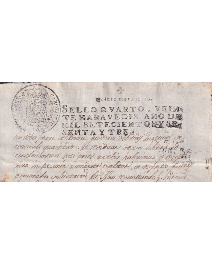 1763-PS-1 ESPAÑA SPAIN REVENUE SEALLED PAPER PAPEL SELLADO 1763 SELLO 4to.