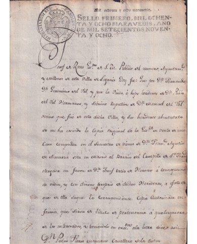 1798-PS-16 ESPAÑA SPAIN REVENUE SEALLED PAPER PAPEL SELLADO 1798 SELLO 1ro.