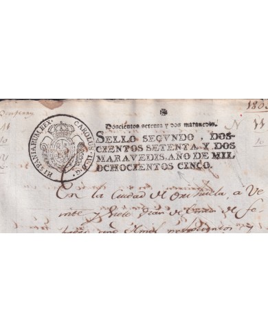 1805-PS-1 ESPAÑA SPAIN REVENUE SEALLED PAPER PAPEL SELLADO 1805 SELLO 2do.