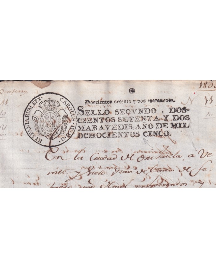 1805-PS-1 ESPAÑA SPAIN REVENUE SEALLED PAPER PAPEL SELLADO 1805 SELLO 2do.