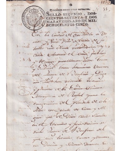 1805-PS-1 ESPAÑA SPAIN REVENUE SEALLED PAPER PAPEL SELLADO 1805 SELLO 2do.