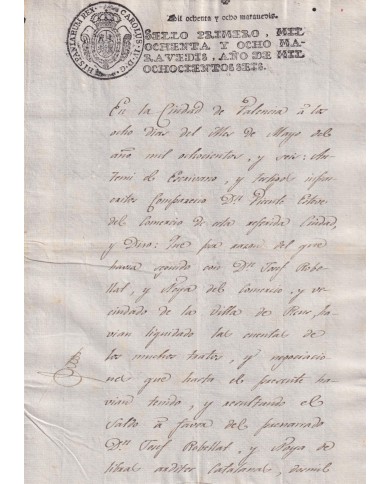 1806-PS-1 ESPAÑA SPAIN REVENUE SEALLED PAPER PAPEL SELLADO 1806 SELLO 1ro.