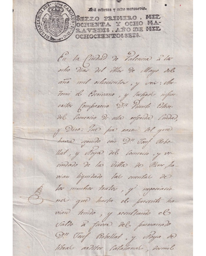 1806-PS-1 ESPAÑA SPAIN REVENUE SEALLED PAPER PAPEL SELLADO 1806 SELLO 1ro.