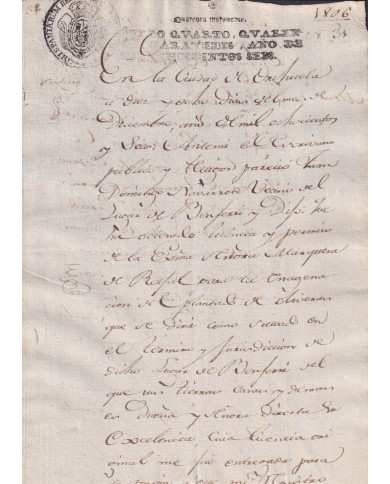 1806-PS-3 ESPAÑA SPAIN REVENUE SEALLED PAPER PAPEL SELLADO 1806 SELLO 4to.