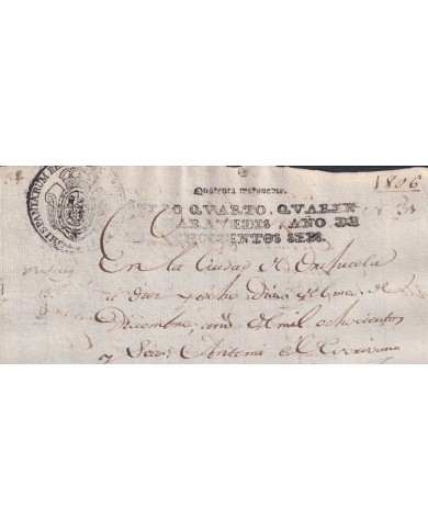 1806-PS-3 ESPAÑA SPAIN REVENUE SEALLED PAPER PAPEL SELLADO 1806 SELLO 4to.