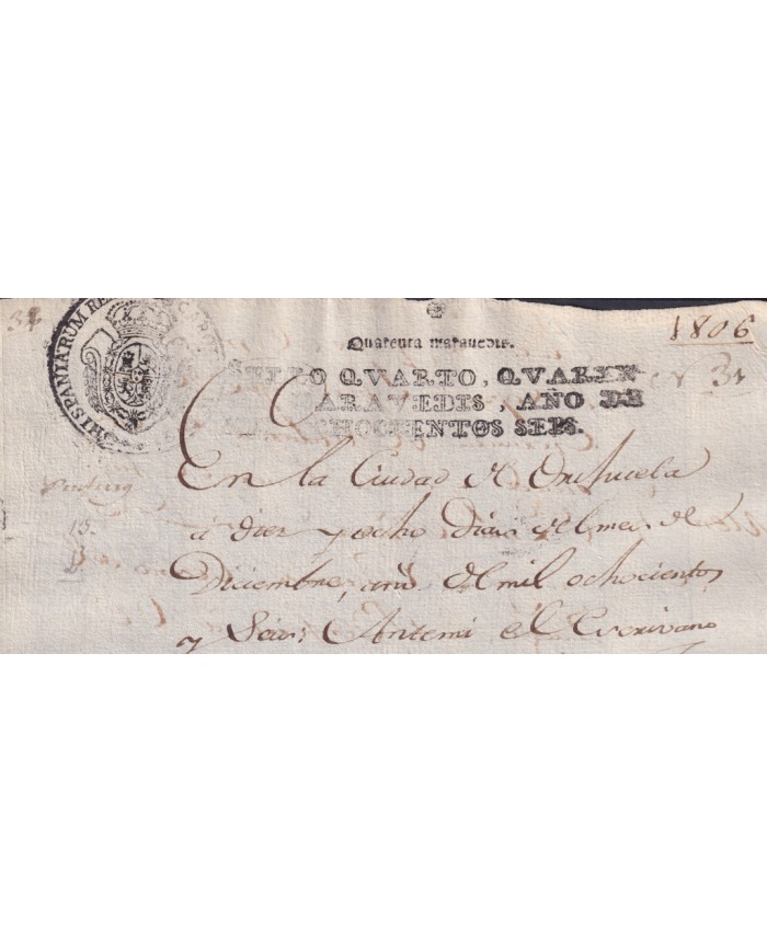 1806-PS-3 ESPAÑA SPAIN REVENUE SEALLED PAPER PAPEL SELLADO 1806 SELLO 4to.
