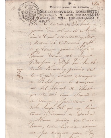 1807-PS-6 ESPAÑA SPAIN REVENUE SEALLED PAPER PAPEL SELLADO 1807 SELLO 2do.