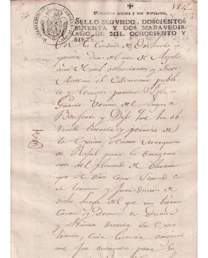 1807-PS-6 ESPAÑA SPAIN REVENUE SEALLED PAPER PAPEL SELLADO 1807 SELLO 2do.