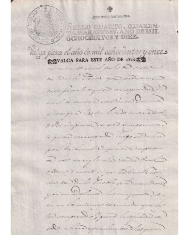 1812-PS-61 ESPAÑA SPAIN REVENUE SEALLED PAPER 1810 TO 1811 TO 1812 OVERPRINT 4to.