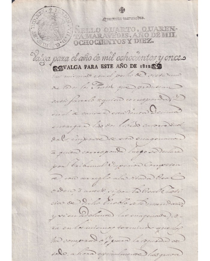1812-PS-61 ESPAÑA SPAIN REVENUE SEALLED PAPER 1810 TO 1811 TO 1812 OVERPRINT 4to.