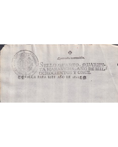1812-PS-62 ESPAÑA SPAIN REVENUE SEALLED PAPER 1811 TO 1812 OVERPRINT SELLO 4to.