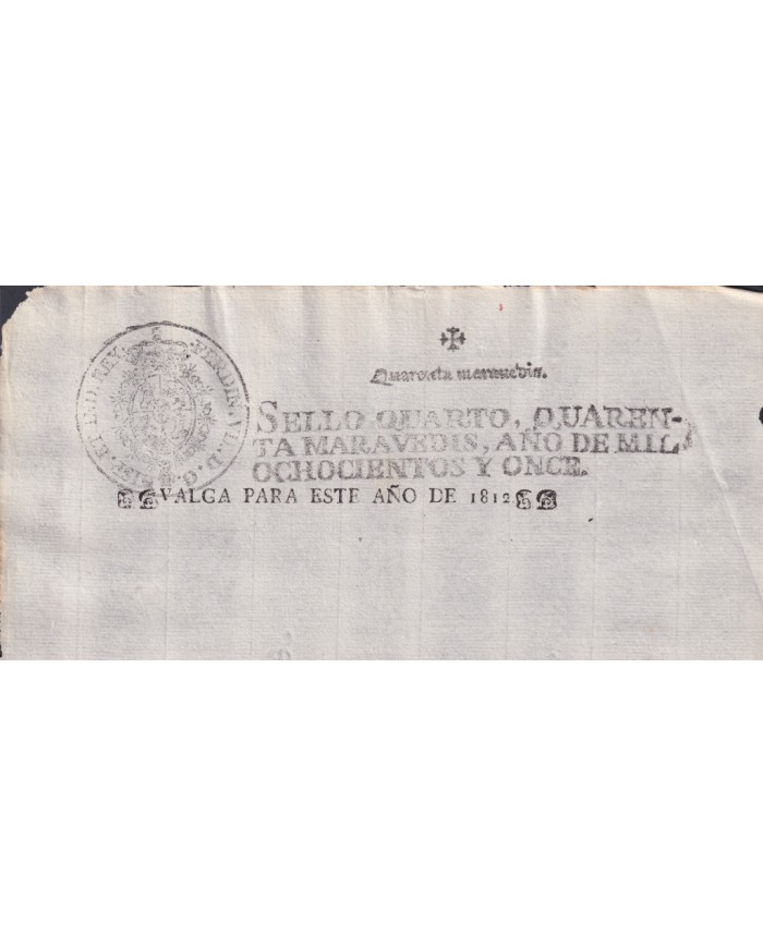 1812-PS-62 ESPAÑA SPAIN REVENUE SEALLED PAPER 1811 TO 1812 OVERPRINT SELLO 4to.