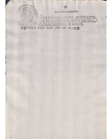 1812-PS-62 ESPAÑA SPAIN REVENUE SEALLED PAPER 1811 TO 1812 OVERPRINT SELLO 4to.