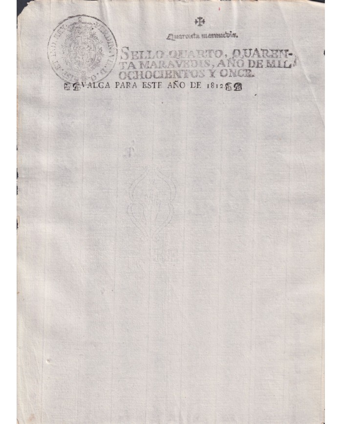 1812-PS-62 ESPAÑA SPAIN REVENUE SEALLED PAPER 1811 TO 1812 OVERPRINT SELLO 4to.
