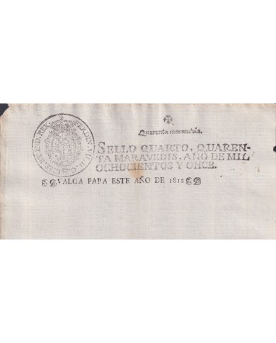 1812-PS-63 ESPAÑA SPAIN REVENUE SEALLED PAPER 1811 TO 1812 OVERPRINT SELLO 4to.