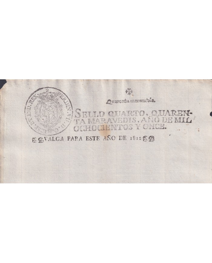 1812-PS-63 ESPAÑA SPAIN REVENUE SEALLED PAPER 1811 TO 1812 OVERPRINT SELLO 4to.