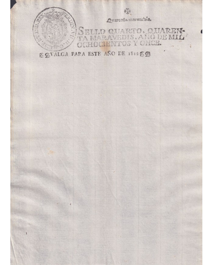 1812-PS-63 ESPAÑA SPAIN REVENUE SEALLED PAPER 1811 TO 1812 OVERPRINT SELLO 4to.