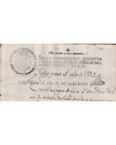 1815-PS-32 ESPAÑA SPAIN REVENUE SEALLED PAPER 1813 TO 1814 TO 1815 OVERPRINT 1ro.