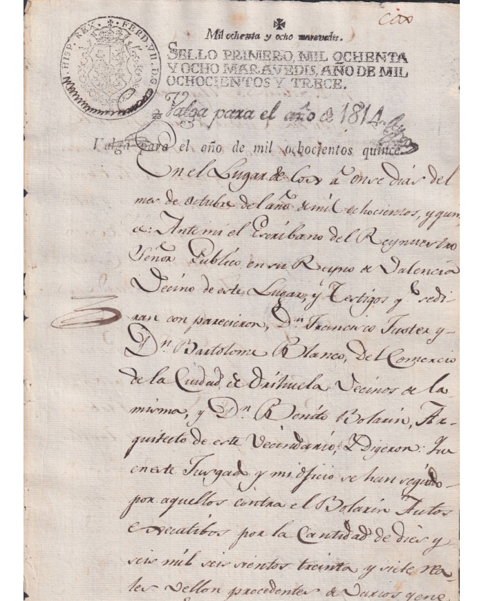 1815-PS-32 ESPAÑA SPAIN REVENUE SEALLED PAPER 1813 TO 1814 TO 1815 OVERPRINT 1ro.