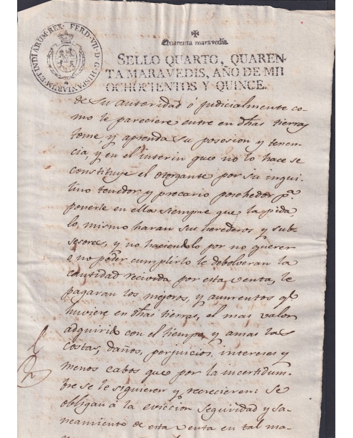 1815-PS-29 ESPAÑA SPAIN REVENUE SEALLED PAPER PAPEL SELLADO 1815 SELLO 4to.
