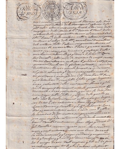 1819-PS-9  ESPAÑA SPAIN REVENUE SEALLED PAPER PAPEL SELLADO 1819 SELLO 4to.