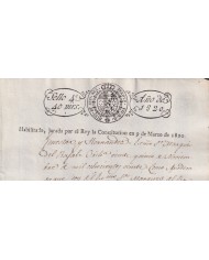 1820-PS-73 ESPAÑA SPAIN REVENUE SEALLED PAPER HABILITADO JURADA LA CONSTITUCION 4to.