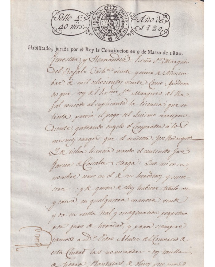 1820-PS-73 ESPAÑA SPAIN REVENUE SEALLED PAPER HABILITADO JURADA LA CONSTITUCION 4to.