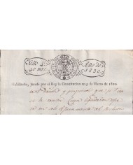 1820-PS-74 ESPAÑA SPAIN REVENUE SEALLED PAPER HABILITADO JURADA LA CONSTITUCION 4to.
